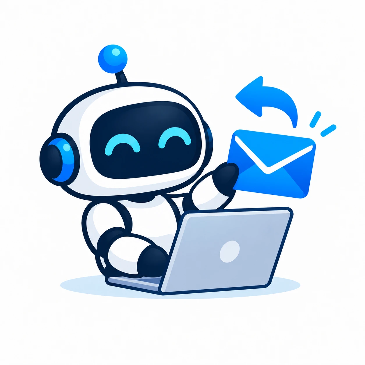 An inbox bot replying to an email at a laptop